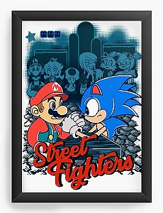 Quadro Decorativo A3 (45X33) Mario vs Sonic Street Fighters - Nerd e Geek - Presentes Criativos