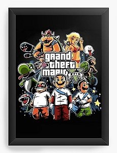 Quadro Decorativo A4 (33X24) Grand Theft Mario - Nerd e Geek - Presentes Criativos