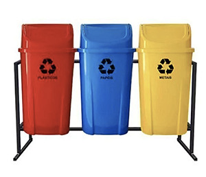 Conjunto de 3 Lixeiras Plásticas Coleta Seletiva 60L