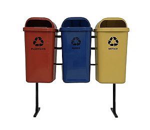 Conjunto de 3 Lixeiras Papeleiras Coleta Seletiva 50L
