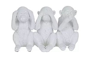 Escultura Os Três Macacos Sábios Branco 17x10,8cm
