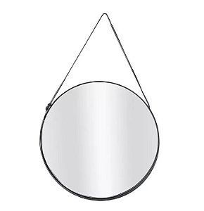 Espelho Redondo Para Pendurar Metal Preto 25x25cm