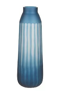 Vaso Vidro Decorativo Canelado Azul 43x14cm