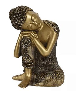 Escultura Buda Resina Dourado 16,5x12cm