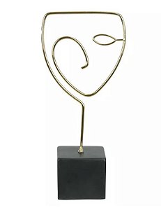 Escultura Face Metal Cerâmica Dourado 25,4x11,8cm