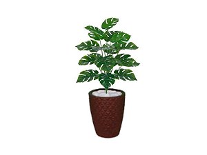 Planta Árvore Artificial Costela-de-Adão Real Toque Verde 60cm Kit + Vaso E. Marrom 32cm