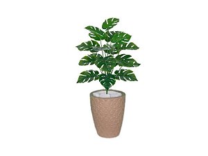 Planta Árvore Artificial Costela-de-Adão Real Toque Verde 60cm Kit + Vaso E. Bege 32cm