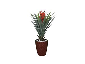 Planta Árvore Artificial Bromélia Vermelha 75cm Kit + Vaso E. Marrom 32cm