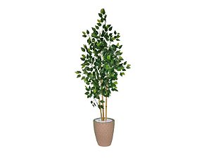 Planta Árvore Artificial Bambu Real Toque 1,6m Kit + Vaso E. Bege 32cm