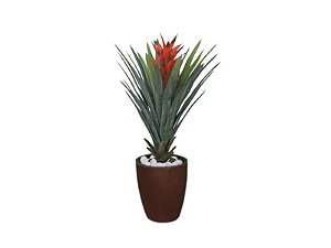 Planta Árvore Artificial Bromélia Vermelha 75cm Kit + Vaso S. Marrom 30cm