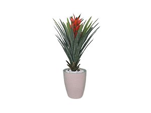 Planta Árvore Artificial Bromélia Vermelha 75cm Kit + Vaso S. Bege 30cm