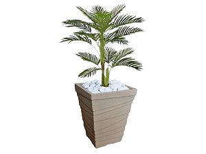 Planta Artificial Árvore Palmeira Areca 1,1m kit + Vaso Trapezio D. Grafiato Bege 40cm