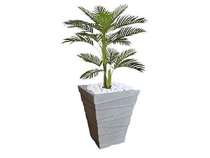 Planta Artificial Árvore Palmeira Areca 1,1m kit + Vaso Trapezio D. Grafiato Cinza 40cm