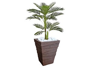 Planta Artificial Árvore Palmeira Areca 1,1m kit + Vaso Trapezio D. Grafiato Marrom 40cm