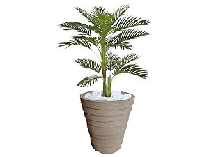 Planta Artificial Árvore Palmeira Areca  1,1m kit + Vaso Redondo D. Grafiato Bege 40cm