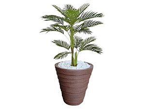 Planta Artificial Árvore Palmeira Areca 1,1m kit + Vaso Redondo D. Grafiato Marrom 40cm