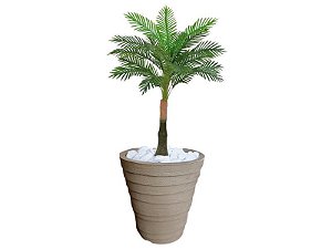 Planta Artificial Árvore Palmeira Real Toque 1,2m kit + Vaso Redondo D. Grafiato Bege 40cm
