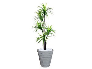 Planta Artificial Árvore Yucca 1,60m Kit + Vaso Redondo D. Grafiato Cinza 40cm