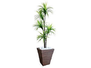 Planta Artificial Árvore Yucca 1,60m Kit + Vaso Trapézio D. Grafiato Marrom 40cm