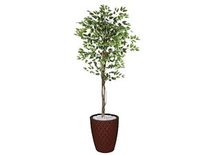 Planta Artificial Ficus Verde Creme 1,50 kit + Vaso E. Marrom 30 cm