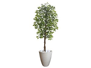 Planta Artificial Ficus Verde 2,10m kit +  Vaso Redondo Bege 40cm