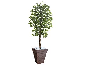 Planta Artificial Ficus Verde 2,10m kit + Vaso Trapezio D. Grafiato Marrom 40cm