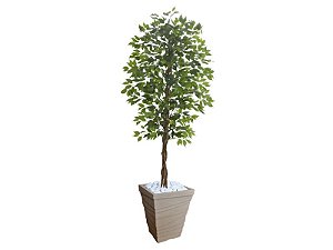 Planta Artificial Ficus Verde 2,10m kit + Vaso Trapezio D. Grafiato Bege 40cm
