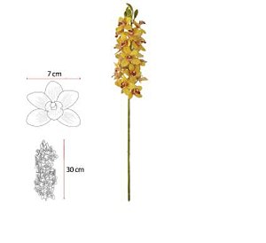 Haste Flor Artificial Orquidea Dendrobium  Real Toque X20 Amarelo 82cm