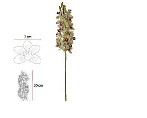 Haste Flor Artificial Orquidea Dendrobium Real Toque X20 Verde Creme 82cm