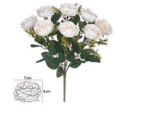 Buquê Flor Artificial Rosa Cabbage X9 Creme Outono 36cm