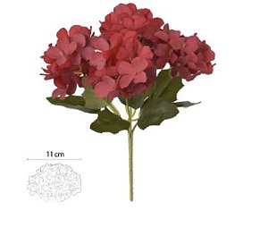 Buquê Flor Artificial Hortensia X5 Vermelho Outono 29cm