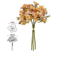 Buquê Flor Artificial Hortensia Ramalhete C/Fita X3 Amarelo Outono 37cm