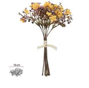 Buquê Flor Mini Artificial Ramalhete C/Fita X7 Amarelo 29cm