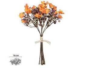 Buquê Flor Mini Artificial Ramalhete C/Fita X7 Laranja 29cm