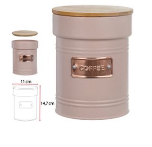 Pote Hermetico Aço Galvan 1050ML Coffee C/ Tampa Bambu Rosa 14,7x11,2cm
