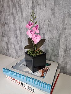 Arranjo De Mini Orquídea Rosa Vaso Preto Quadrado