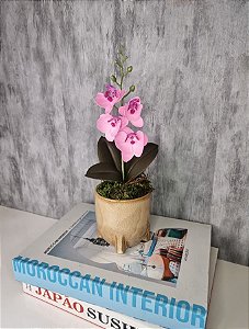 Arranjo De Mini Orquídea Rosa Vaso Bege Redondo