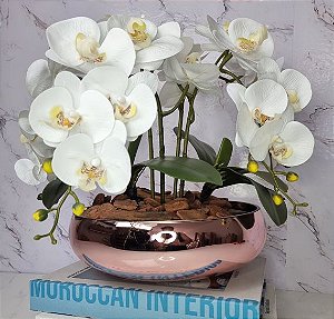 Arranjo Com 4 Orquídeas Branca Vaso Rose 28cm