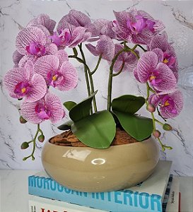 Arranjo Com 4 Orquídeas Violeta Vaso Fendi 28cm