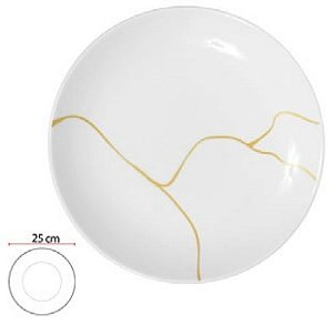 Prato Raso Porcelana Bonechina Kintsugi Branco 2x25cm