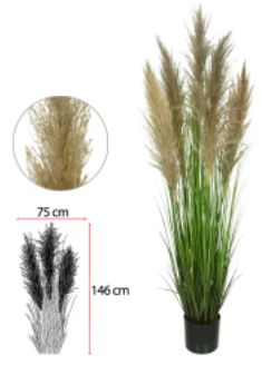 Planta Artificial Folhagem Grass Pampas C/Pote X5 Verde 1,50cm