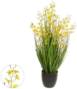 Folhagem Artificial Grass Orquidea Dancante C/Pote X3 Amarelo 90cm