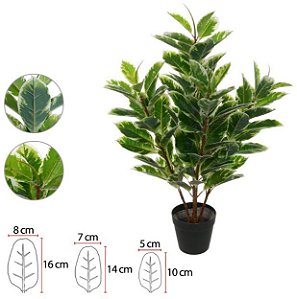 Planta Arvore Artificial Ficus Elástica Real Toque C/Pote X104 Verde Creme 85cm
