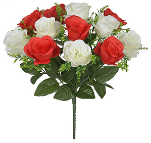 Planta Artificial Buque Rosa Cetim X12 Vermelho Creme 32