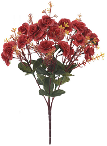 Planta Artificial Buque Rosa X18 Vermelho Outono 33cm