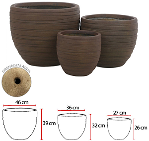 Vaso Fibrocimento C/3 Unid Corten 46cm