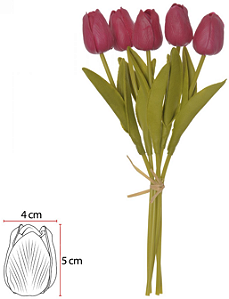 Planta Artificial Buque Tulipa Ramalhete C/Fita Espuma X5 Beauty 30cm