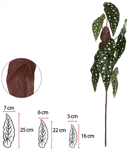 Planta Artificial Galho Begonia Maculata Real Toque X7 Verde Purpura 74cm