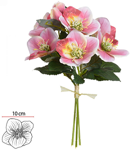 Planta Artificial Buque Heleboro Ramalhete C/Fita X9 Rosa 32cm