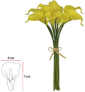 Planta Artificial Buque Copo-de-leite Ramalhete C/Fita X8 Amarelo 34cm